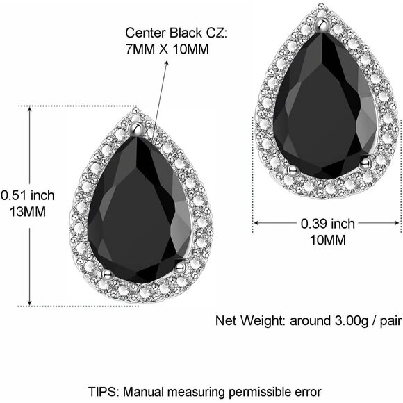 Women's Teardrop Mall Dainty Birthstone Cubic Zirconia Black Elegant Earring - Picture 2 of 6